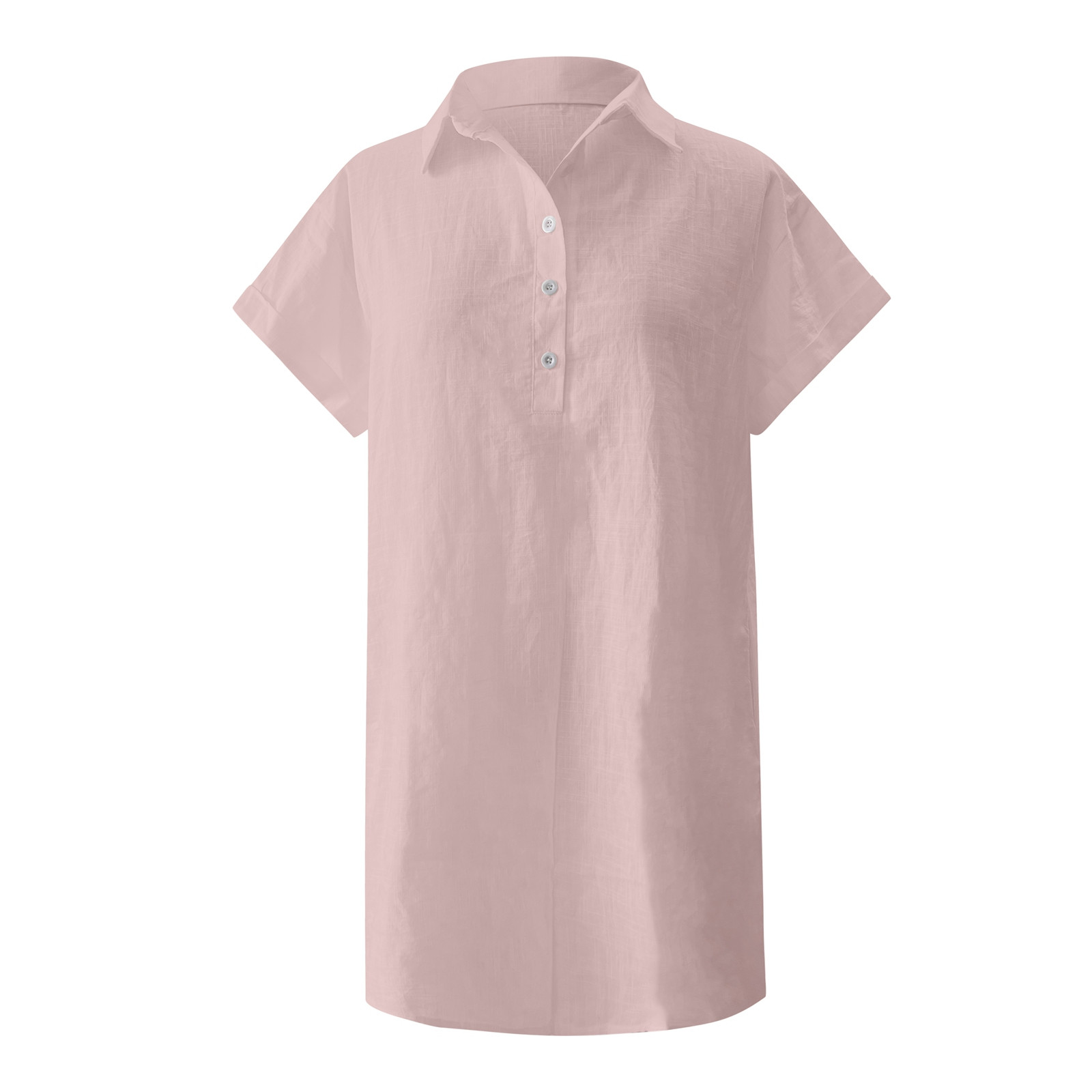 thumbnail image 4 of Vestido camisero de manga corta con botones para mujer: túnica informal de color liso, tejido suave y transpirable, versátil para tres estaciones., 4 of 5